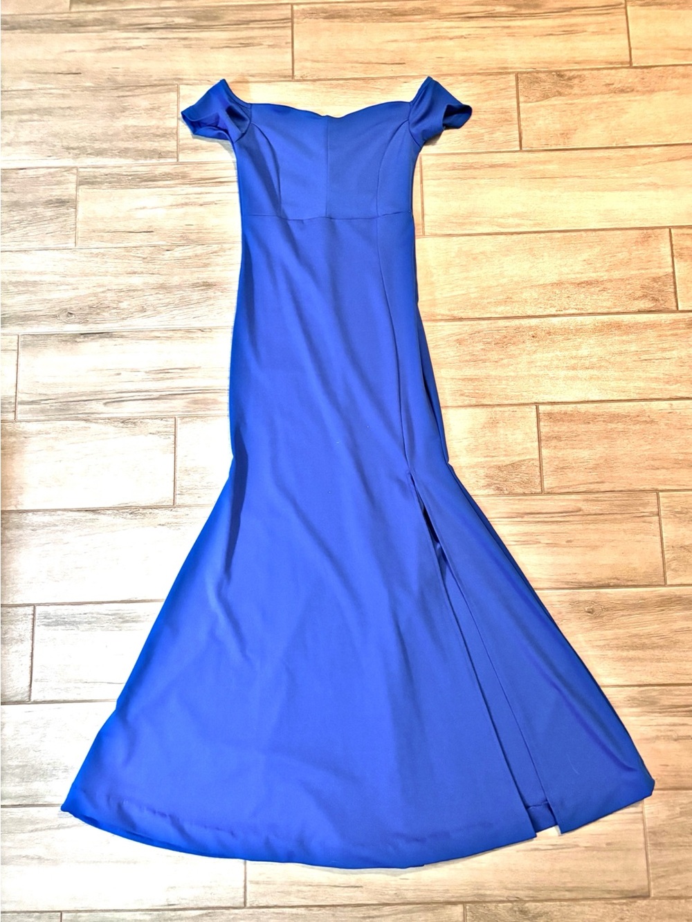 Off the Shoulder Long High Slit Blue Evening Dress, Small